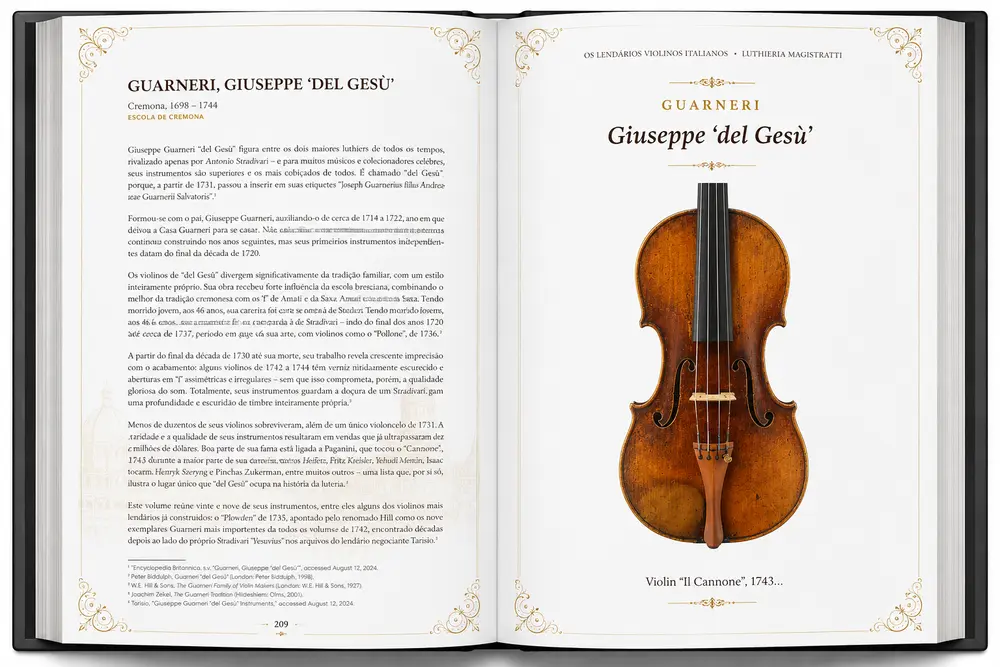 Inner page with analysis of a Guarneri del Gesù instrument